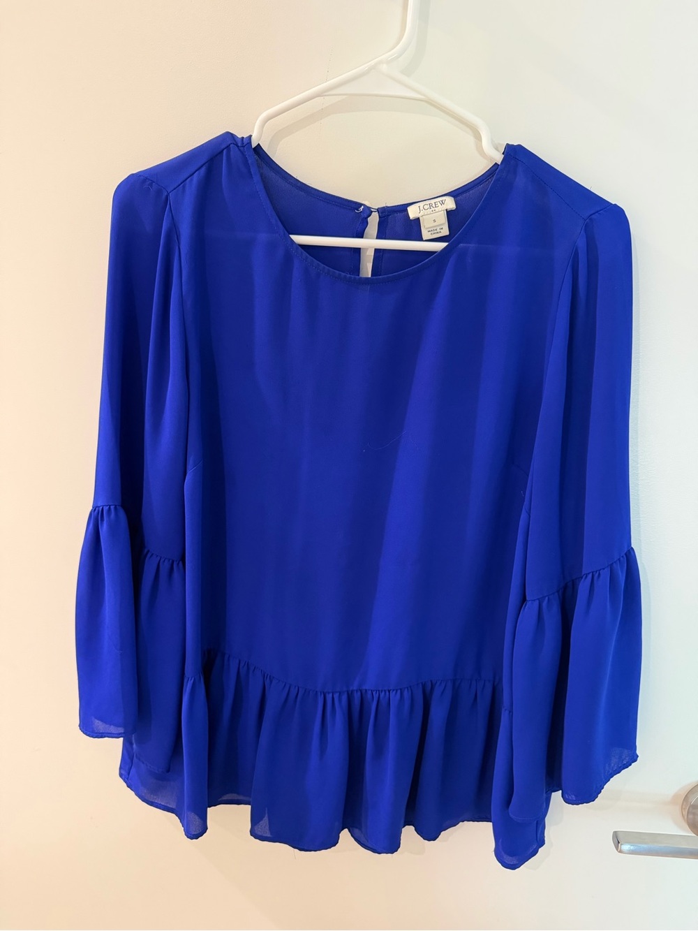 J. Crew Cobalt Blue Ruffle-Hem Blouse